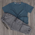 Ensemble Cargo Jeans Délavé Gris + T-Shirt Vert Bouteille