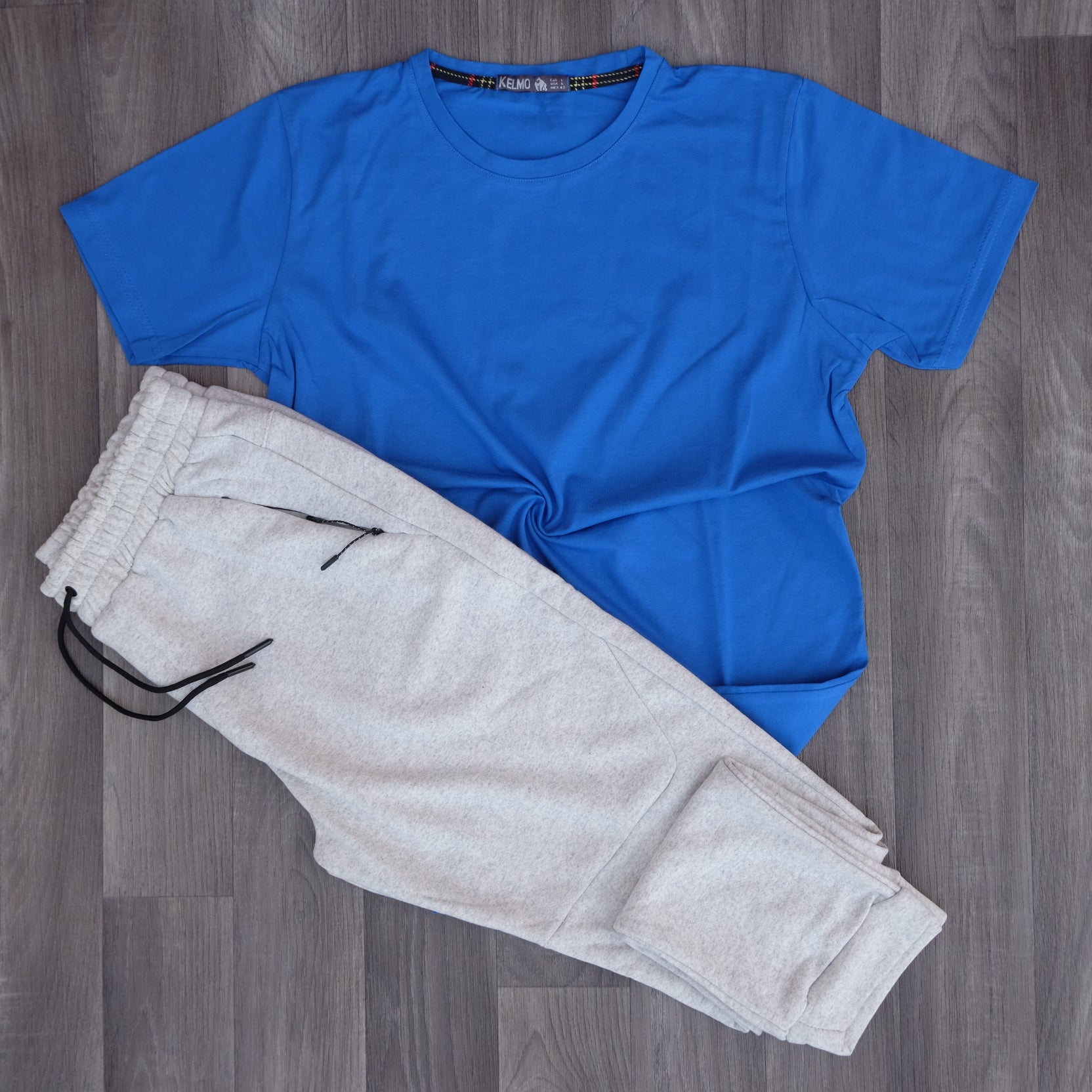 Ensemble T-shirt Bleu Roi + Jogging Beska Gris Chiné Clair