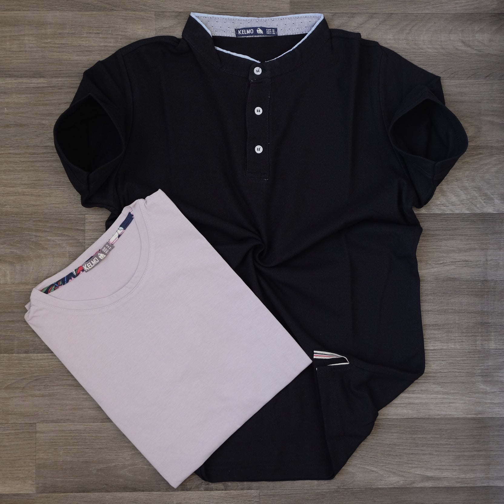 Pack Polo Mao Noir et T-shirt Rose Clair
