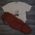 Ensemble Enfant Cargo Rouge Brique + T-Shirt Beige Imprimé Dragon Ball