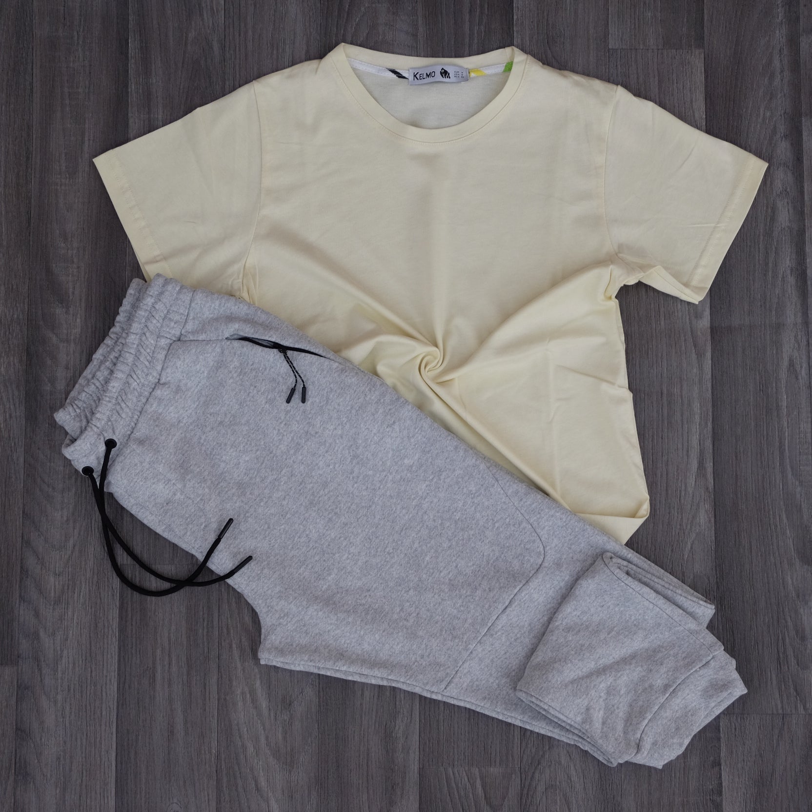 Ensemble T-shirt Jaune Pale + Jogging Beska Gris Chine
