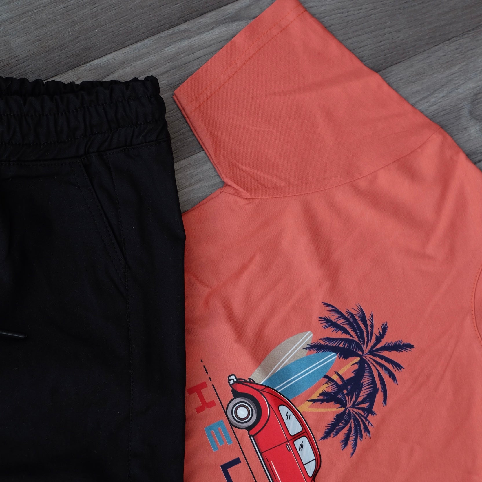 Ensemble Enfant Cargo Noir + T-Shirt Rouge Brique