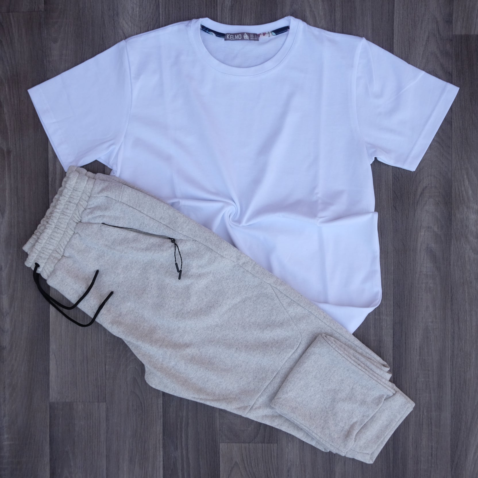 Ensemble T-shirt Blanc + Jogging Beska Gris Chiné Clair