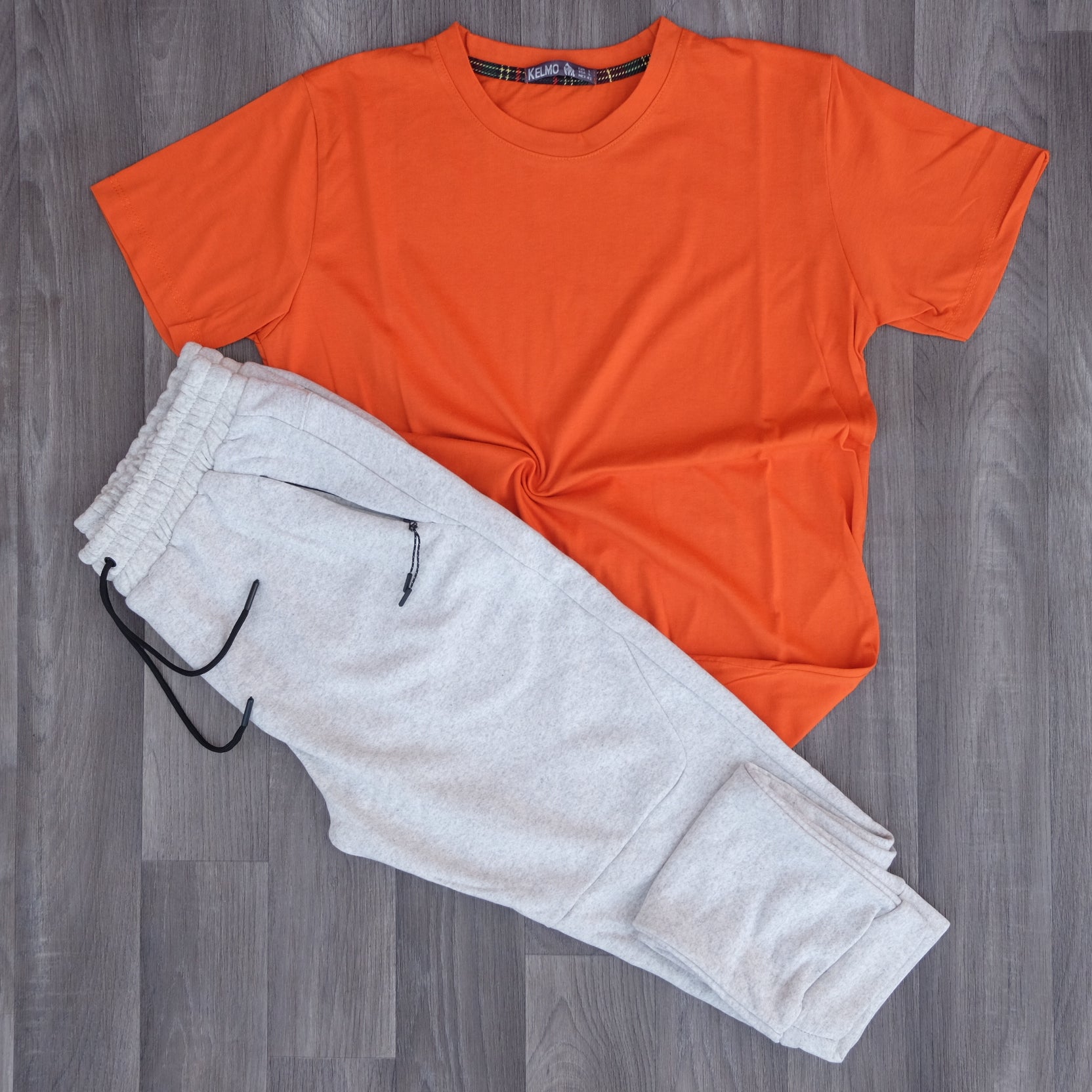 Ensemble T-shirt Orange + Jogging Beska Gris Chiné Clair