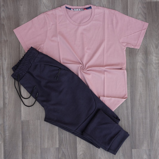 Ensemble T-shirt rose et jogging beska bleu marine