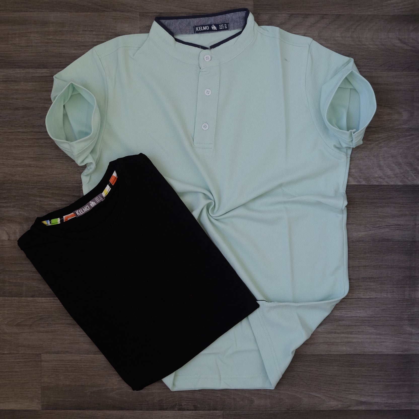 Pack Polo Mao Vert Clair et T-shirt Noir