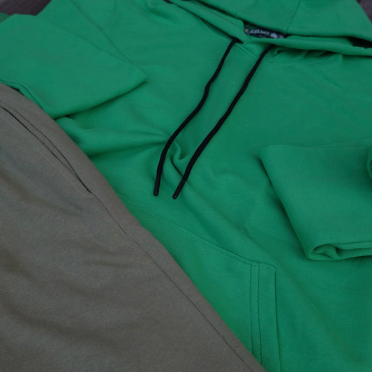 Ensemble Jogging  Kaki Clair + Capuche Cotton Vert Raj