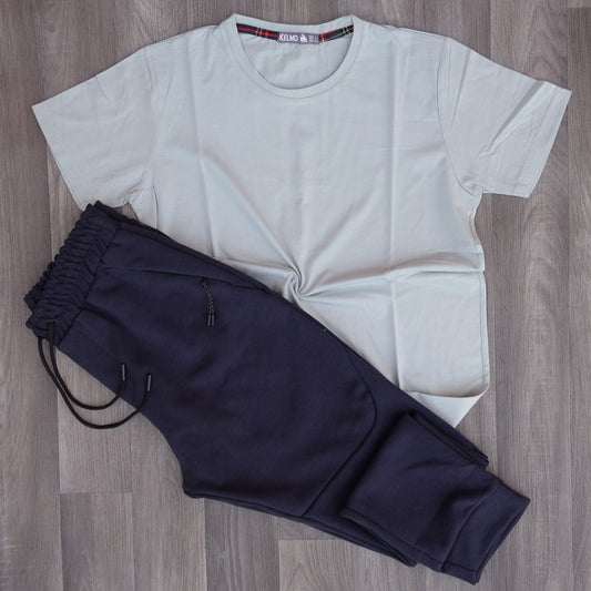 Ensemble T-shirt Gris Clair + Jogging Beska Bleu Marine