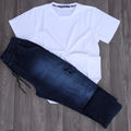 Ensemble Jeans Délavé Bleu Droit + T-Shirt Blanc