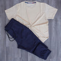 Ensemble T-shirt Beige Clair + Jogging Beska Bleu Marine