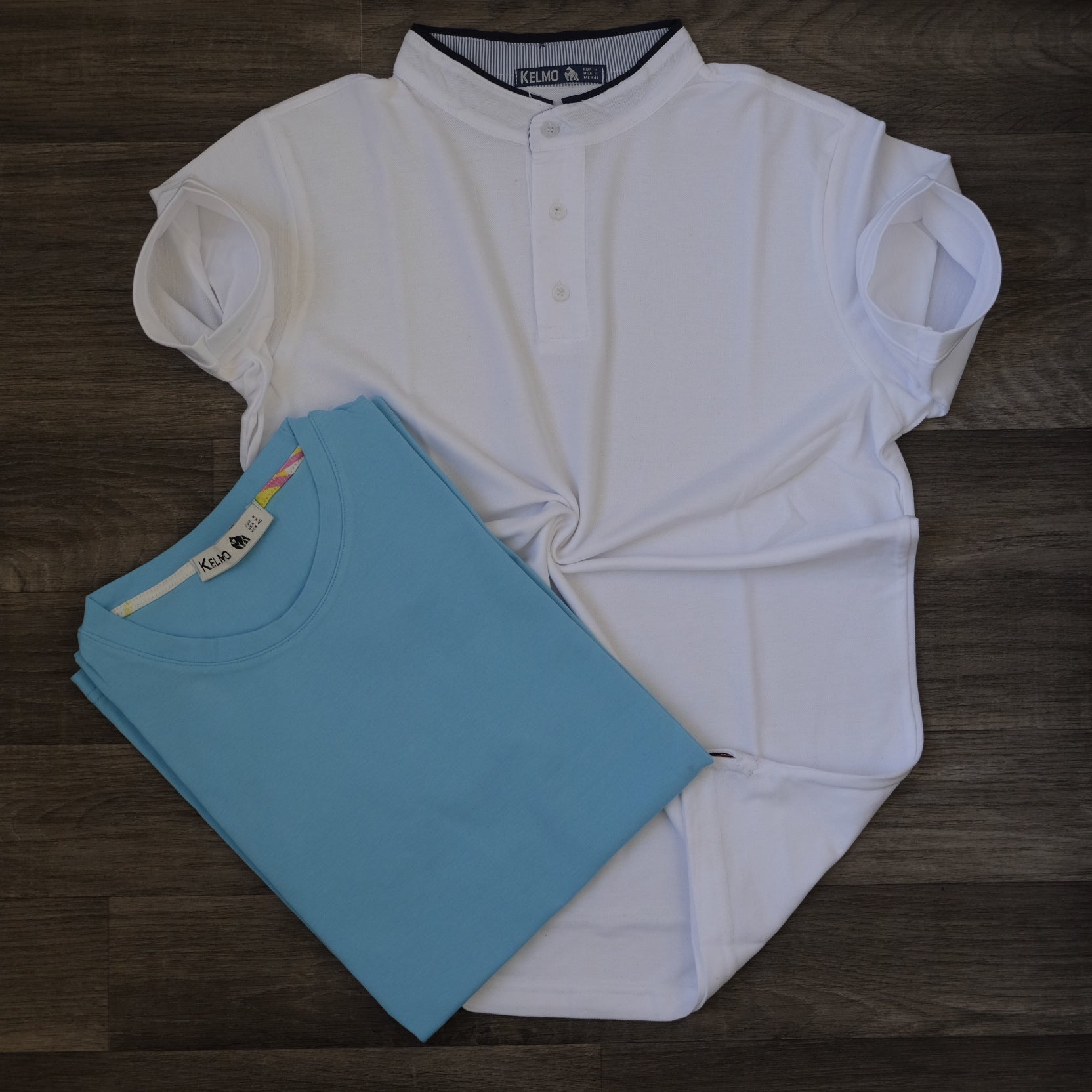 Pack Polo Mao Blanc et T-shirt Bleu Ciel
