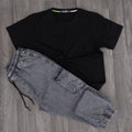 Ensemble Cargo Jeans Délavé Gris + T-Shirt Noir