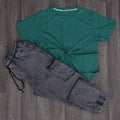 Ensemble Cargo Jeans Délavé Gris + T-Shirt Vert
