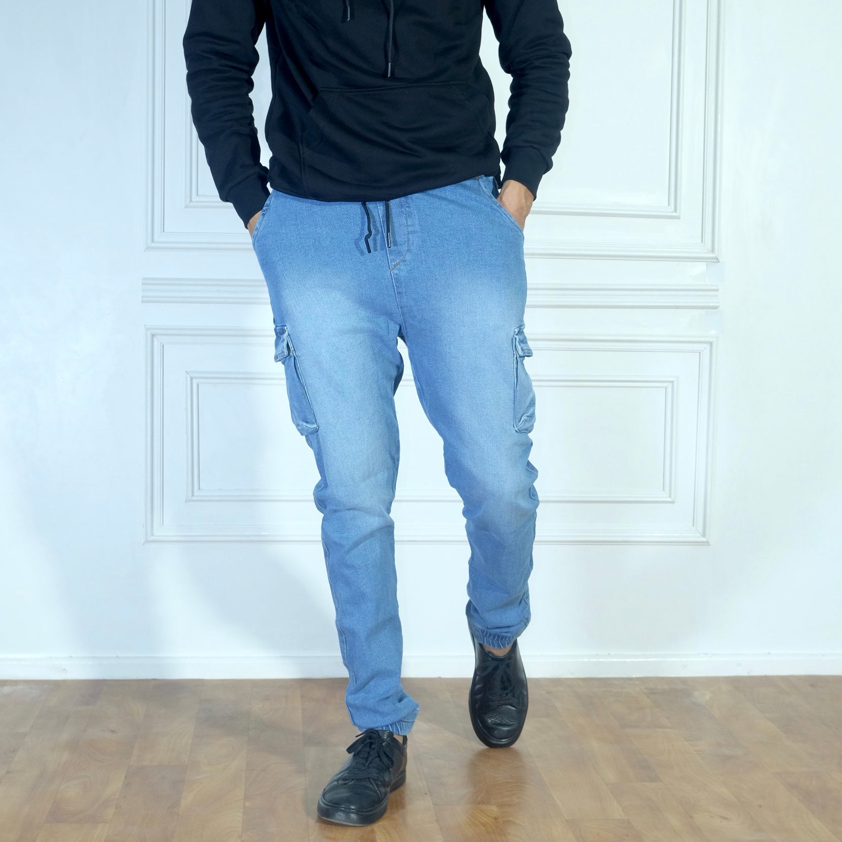 Pantalon Cargo Jeans Délavé Bleu