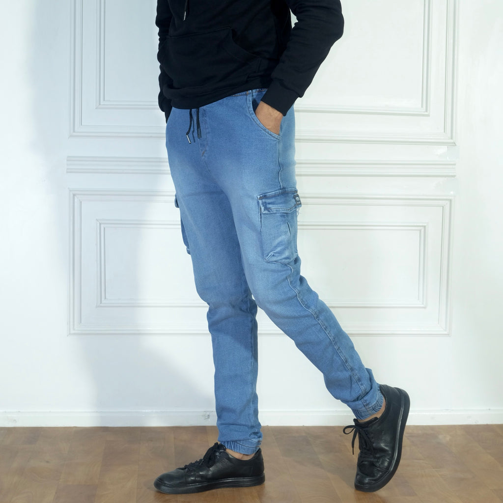 Ensemble Cargo Jeans Délavé Bleu + Polo Bleu Ciel
