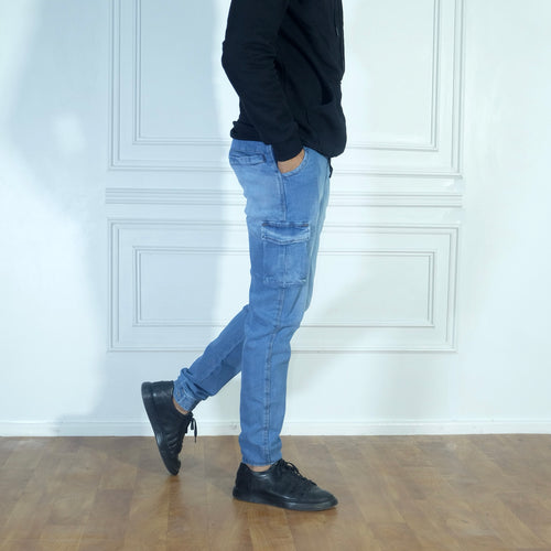 Ensemble Cargo Jeans Délavé Bleu  + Sweat Vert Nil