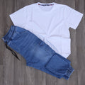 Ensemble Cargo Jeans Délavé Bleu + T-Shirt Blanc
