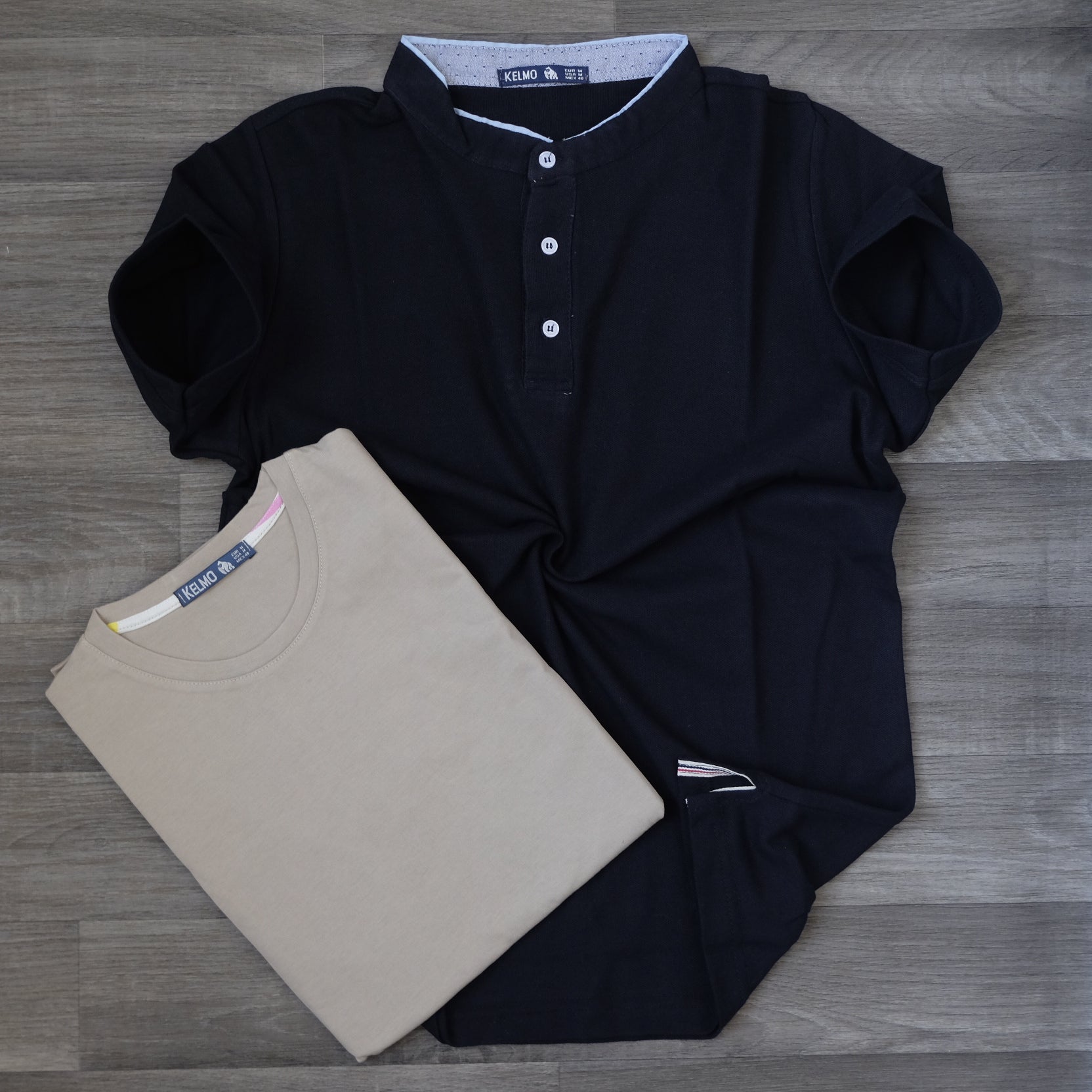 Pack Polo Mao Noir et T-shirt Beige