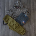Ensemble Enfant 3 Pieces Pantalon Cargo Kaki +Sweat a Capuche Camouflage Marron + T-Shirt Vert Olive