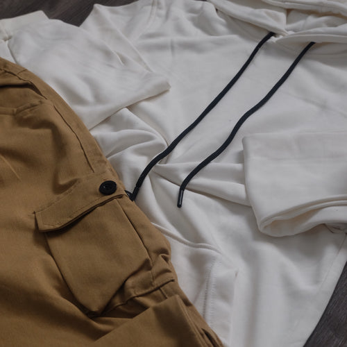 Ensemble Cargo Beige Sable + Capuche Cotton Blanc