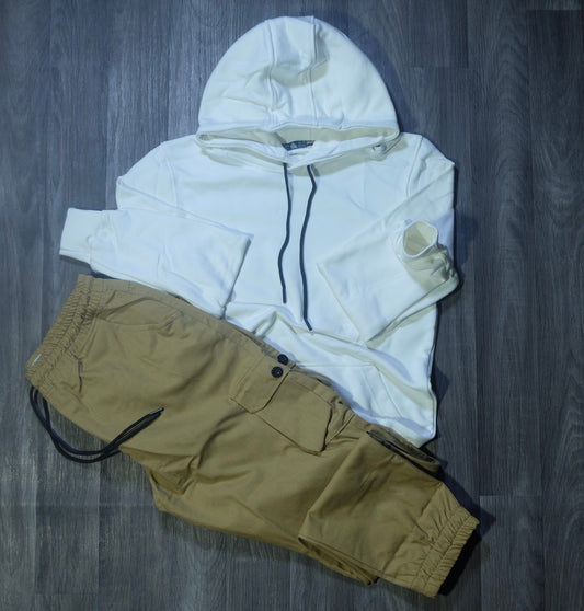 Ensemble Cargo Beige Sable + Capuche Cotton Blanc