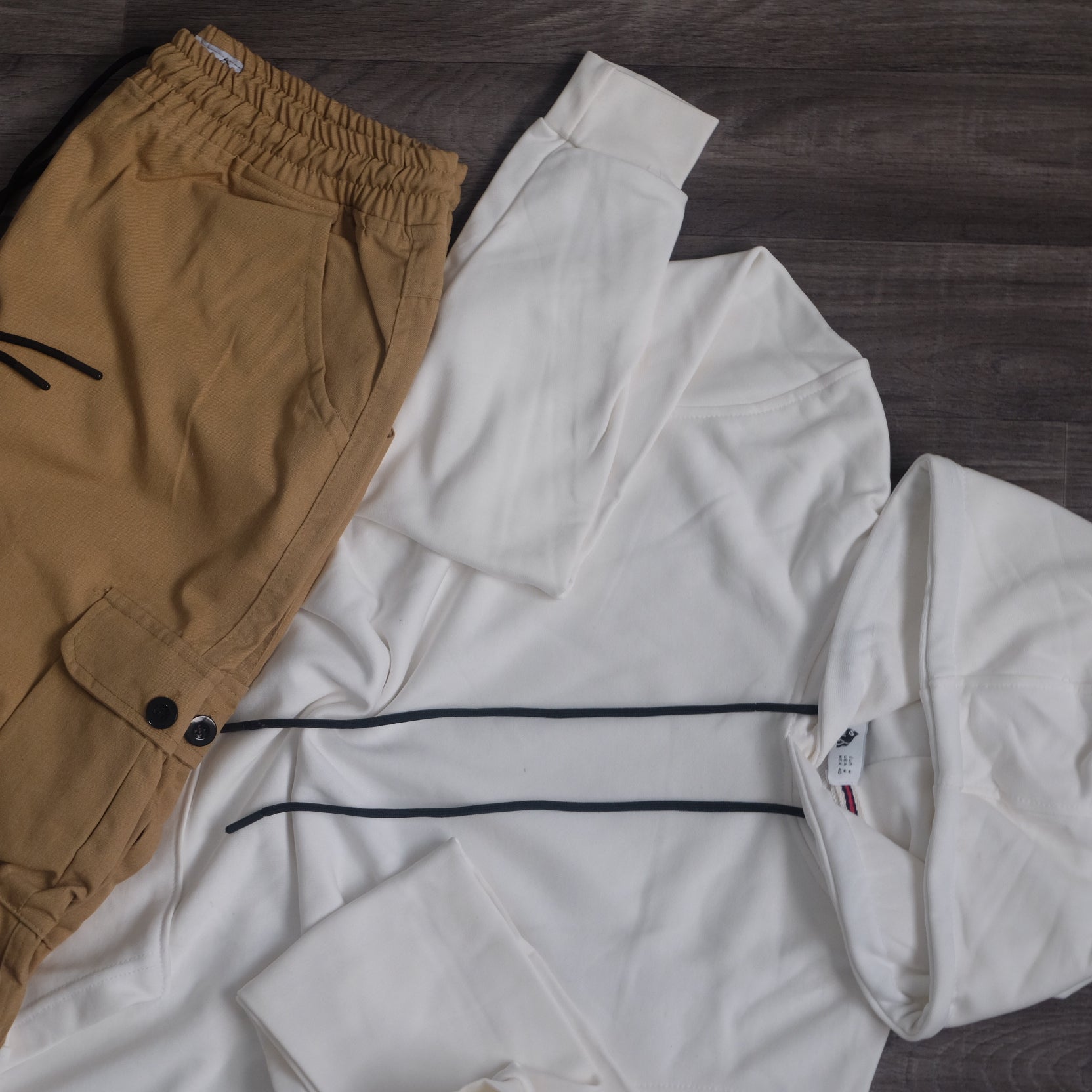 Ensemble Cargo Beige Sable + Capuche Cotton Blanc
