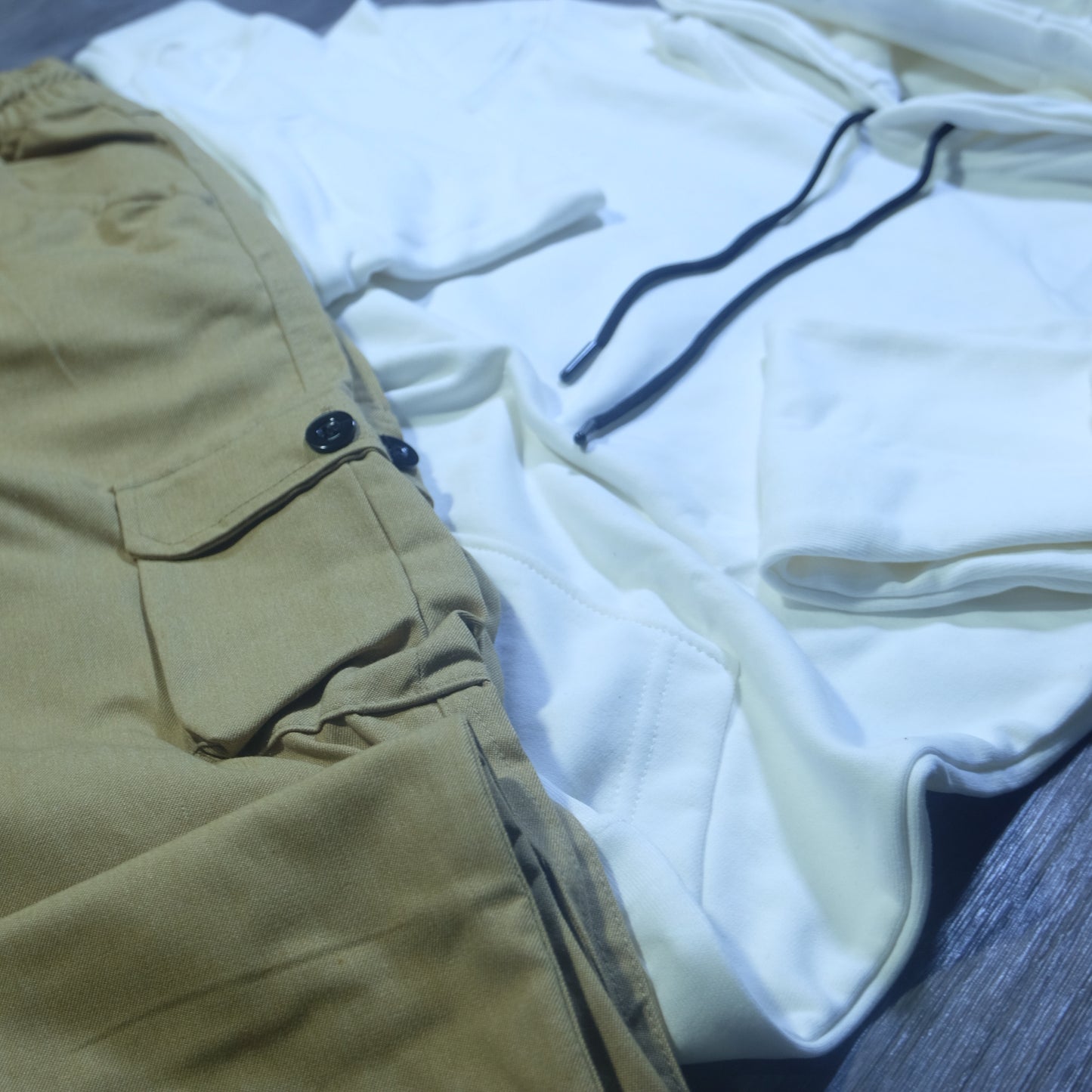 Ensemble Cargo Beige Sable + Capuche Cotton Blanc