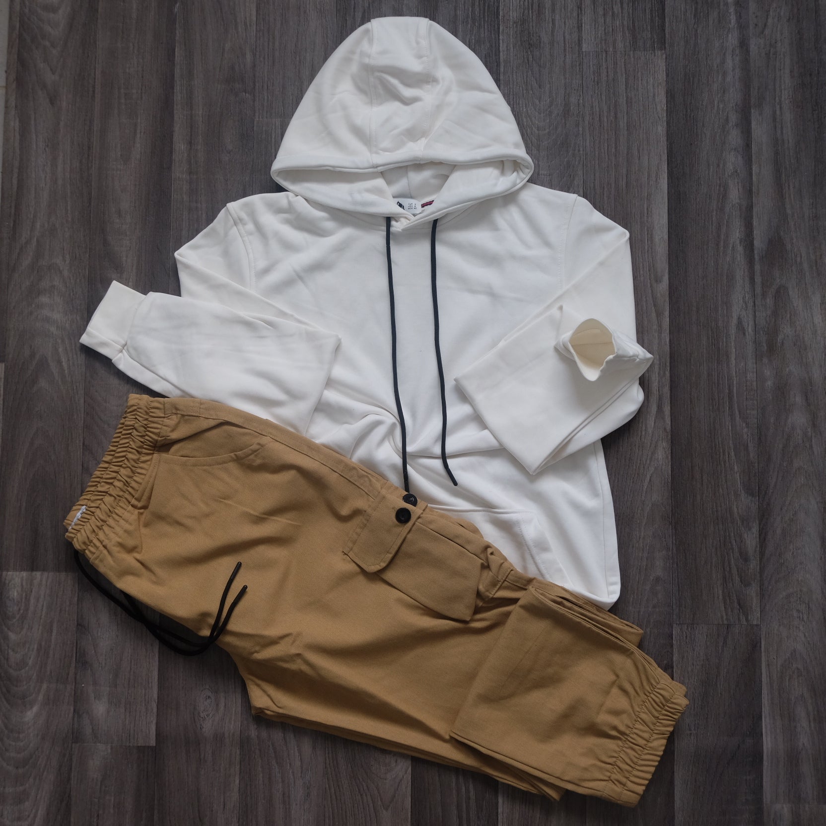 Ensemble Cargo Beige Sable + Capuche Cotton Blanc