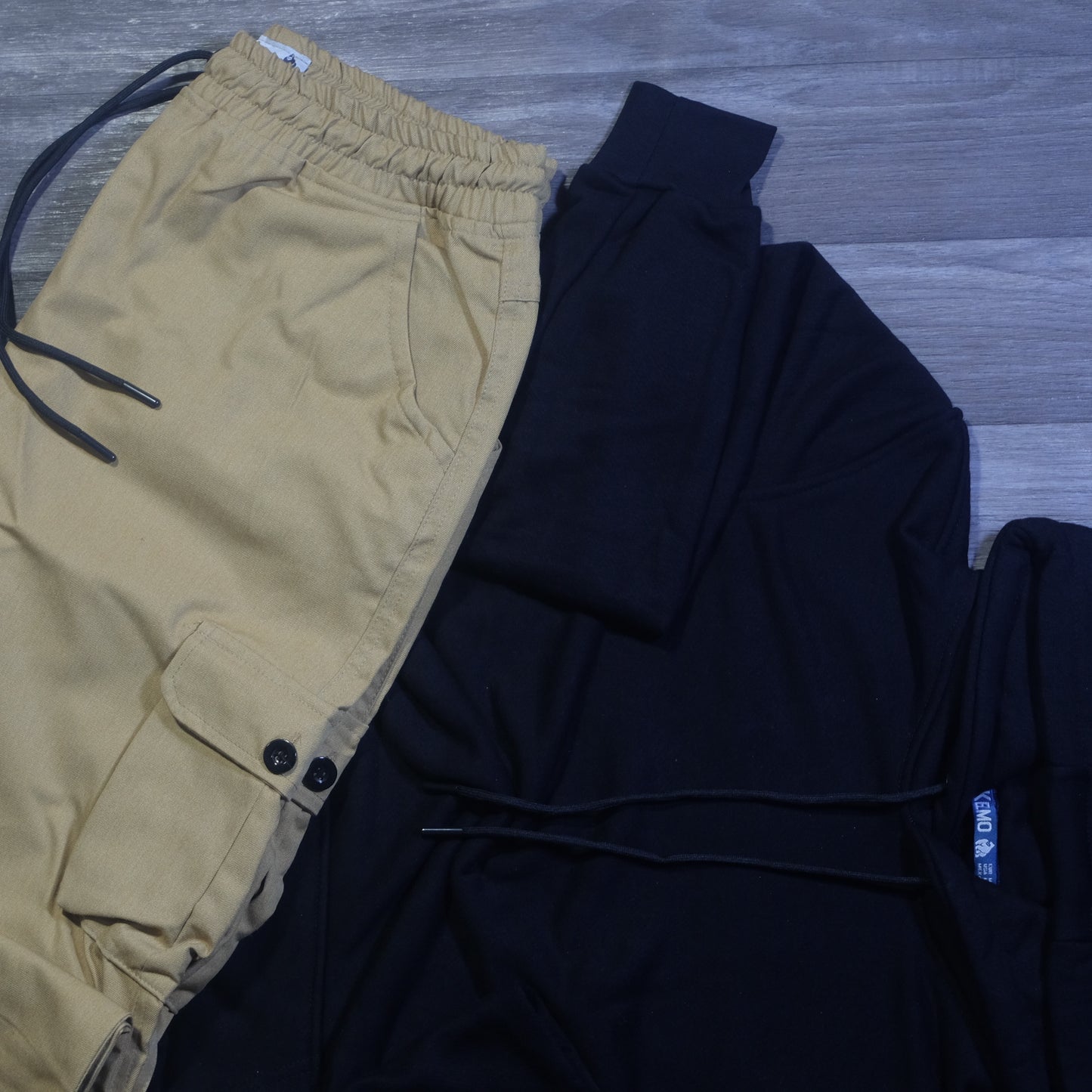 Ensemble Cargo Beige Sable + Capuche Cotton Bleu Marine