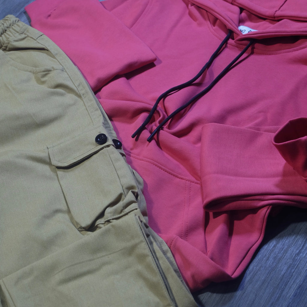 Ensemble Cargo Beige Sable + Capuche Cotton Rose Fushia