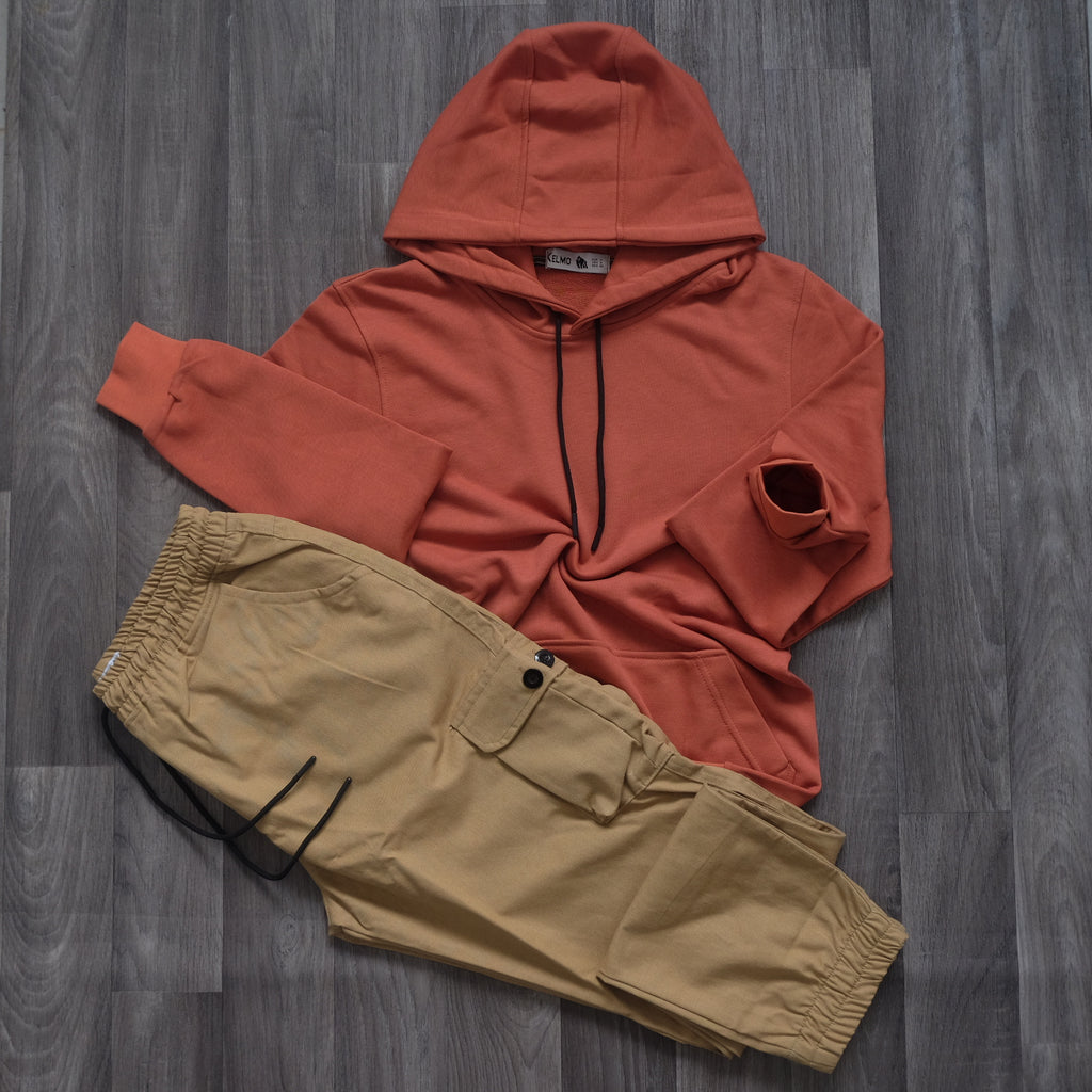 Ensemble Cargo Beige Sable + Capuche Cotton Rouge Brique