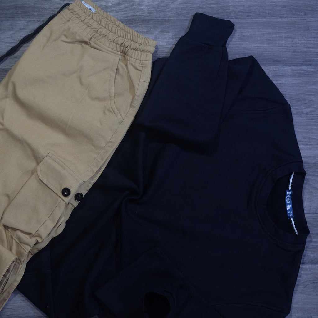 Ensemble Cargo Beige Sable + Sweat Noir