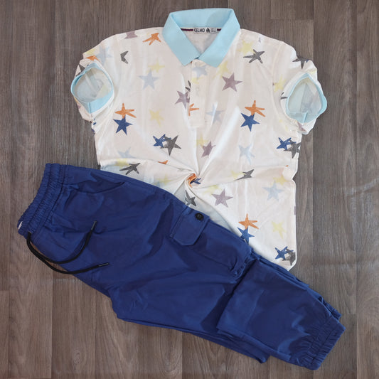 Ensemble Cargo Bleu Clair + Polo Bleu Ciel