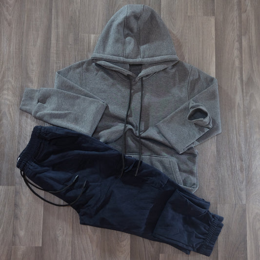 Ensemble Cargo Bleu Marine + Capuche Cotton Gris Chine Fonce