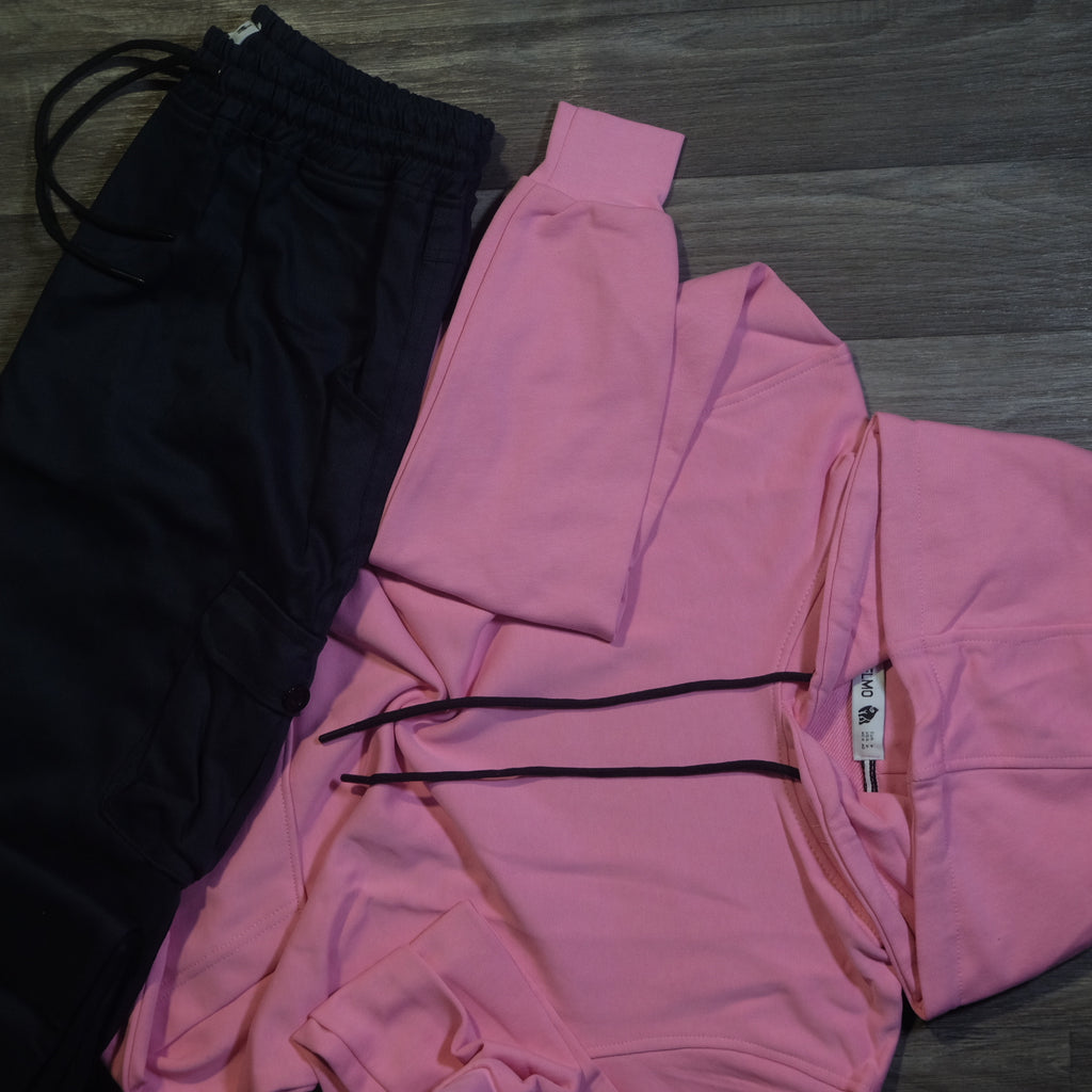 Ensemble Cargo Bleu Marine + Capuche Cotton Rose Clair