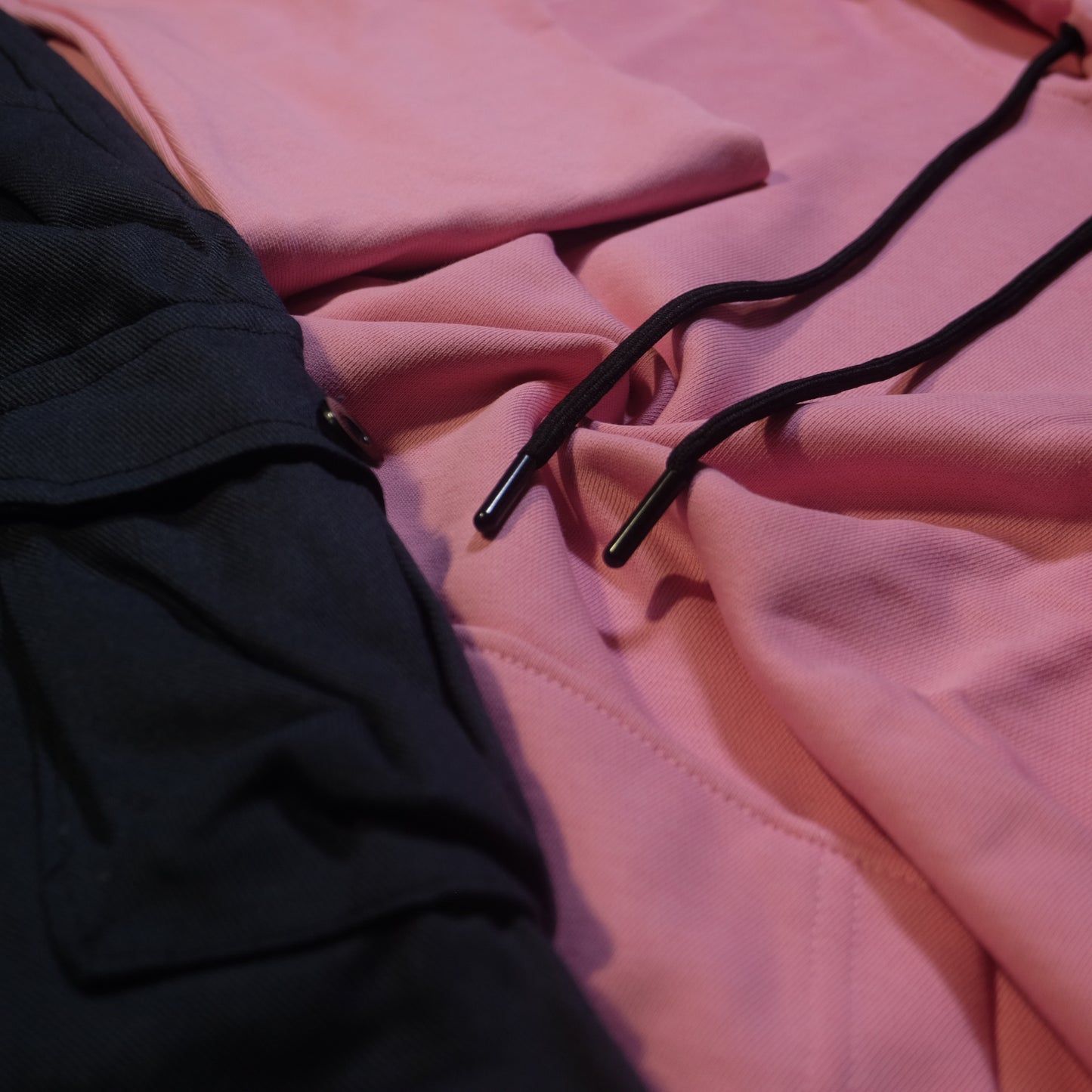 Ensemble Cargo Bleu Marine + Capuche Cotton Rose Clair