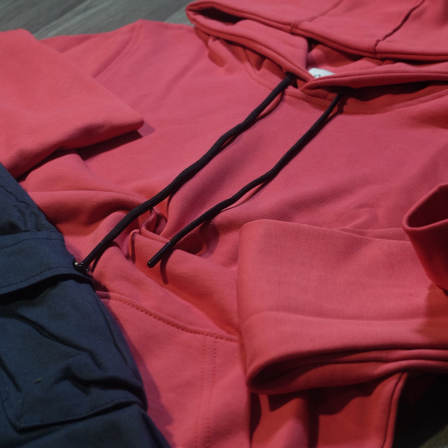 Ensemble Cargo Bleu Marine + Capuche Cotton Rose Fushia