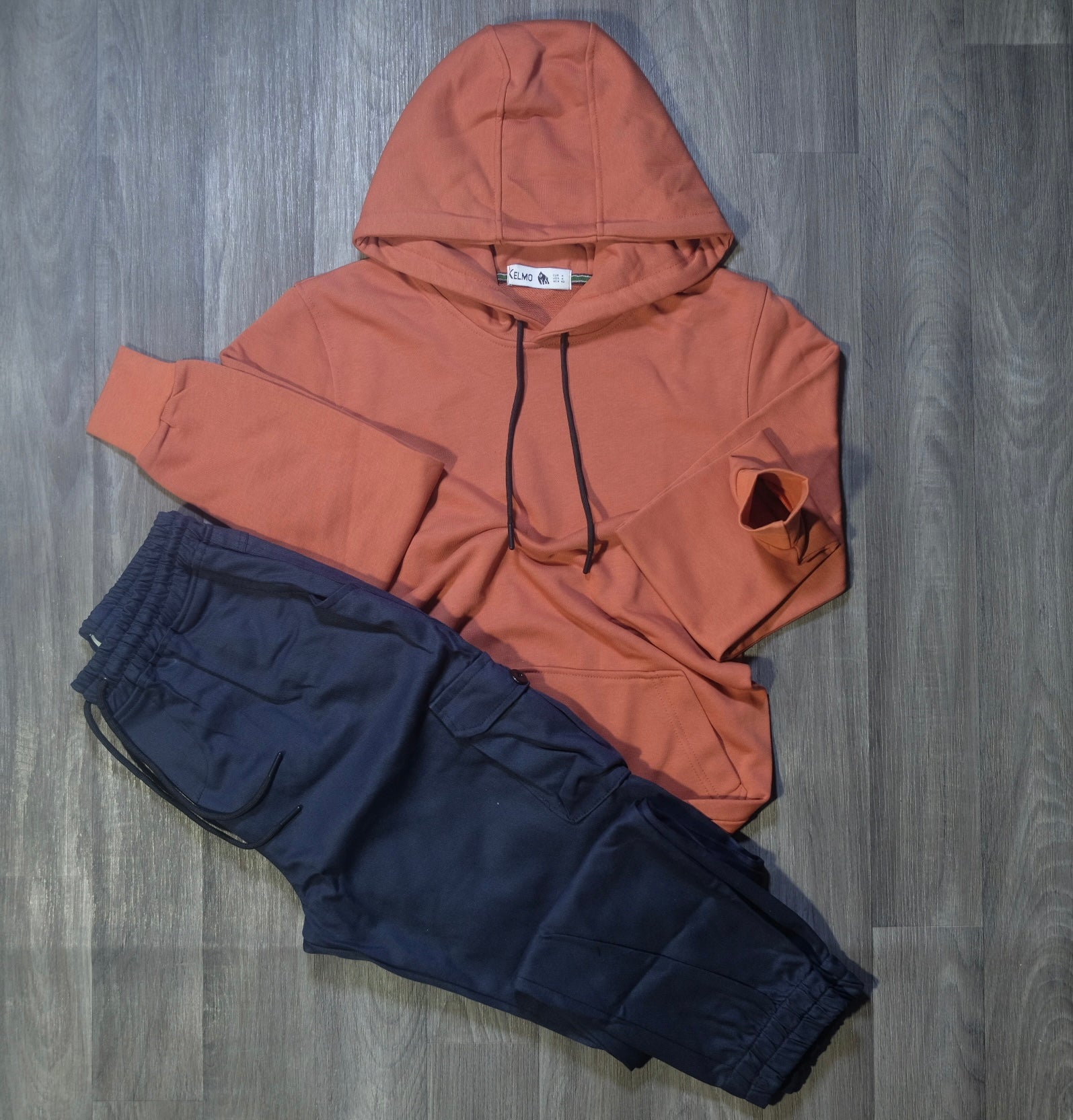Ensemble Cargo Bleu Marine + Capuche Cotton Rouge Brique
