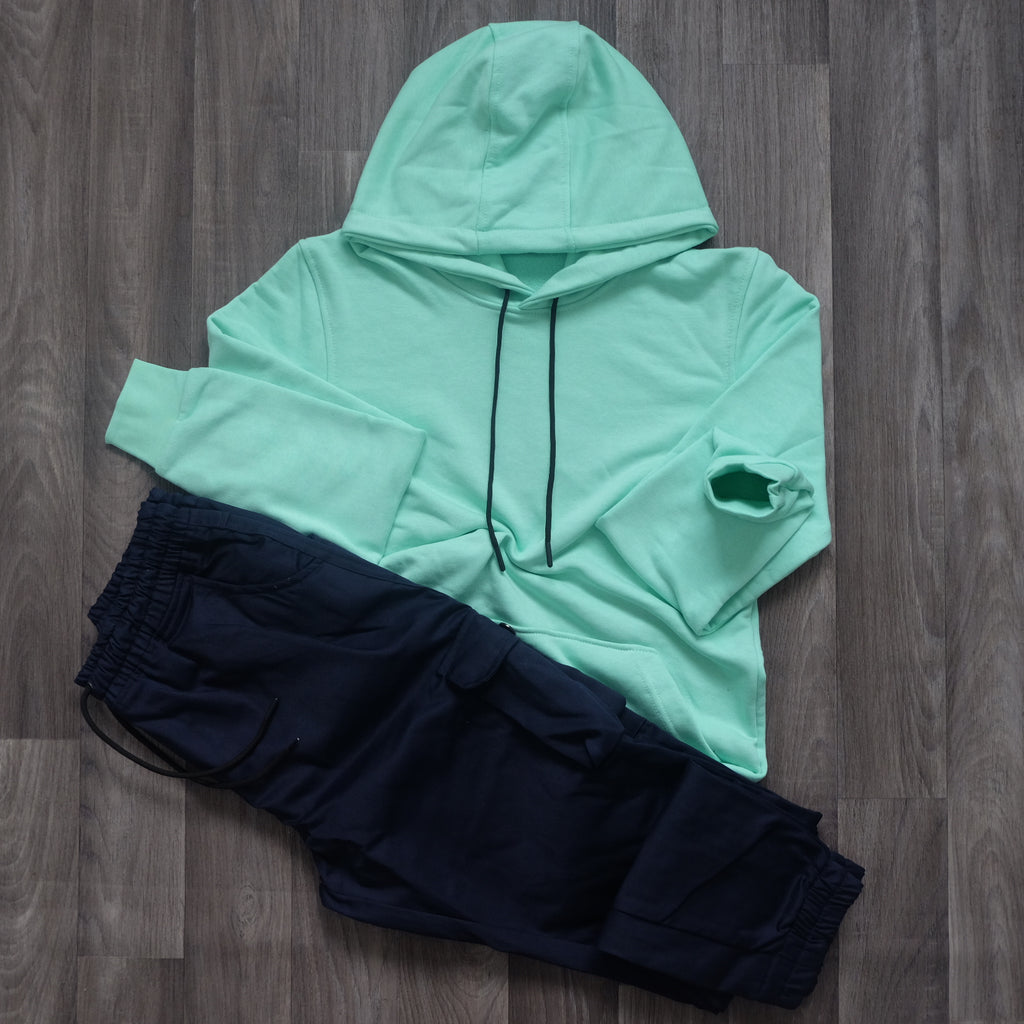 Ensemble Cargo Bleu Marine + Capuche Cotton Vert Anise