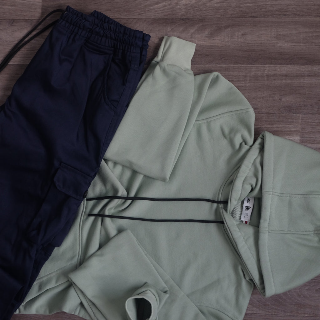 Ensemble Cargo Bleu Marine + Capuche Cotton Vert Nik