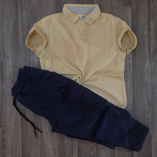 Ensemble Cargo Bleu Marine + Polo Beige