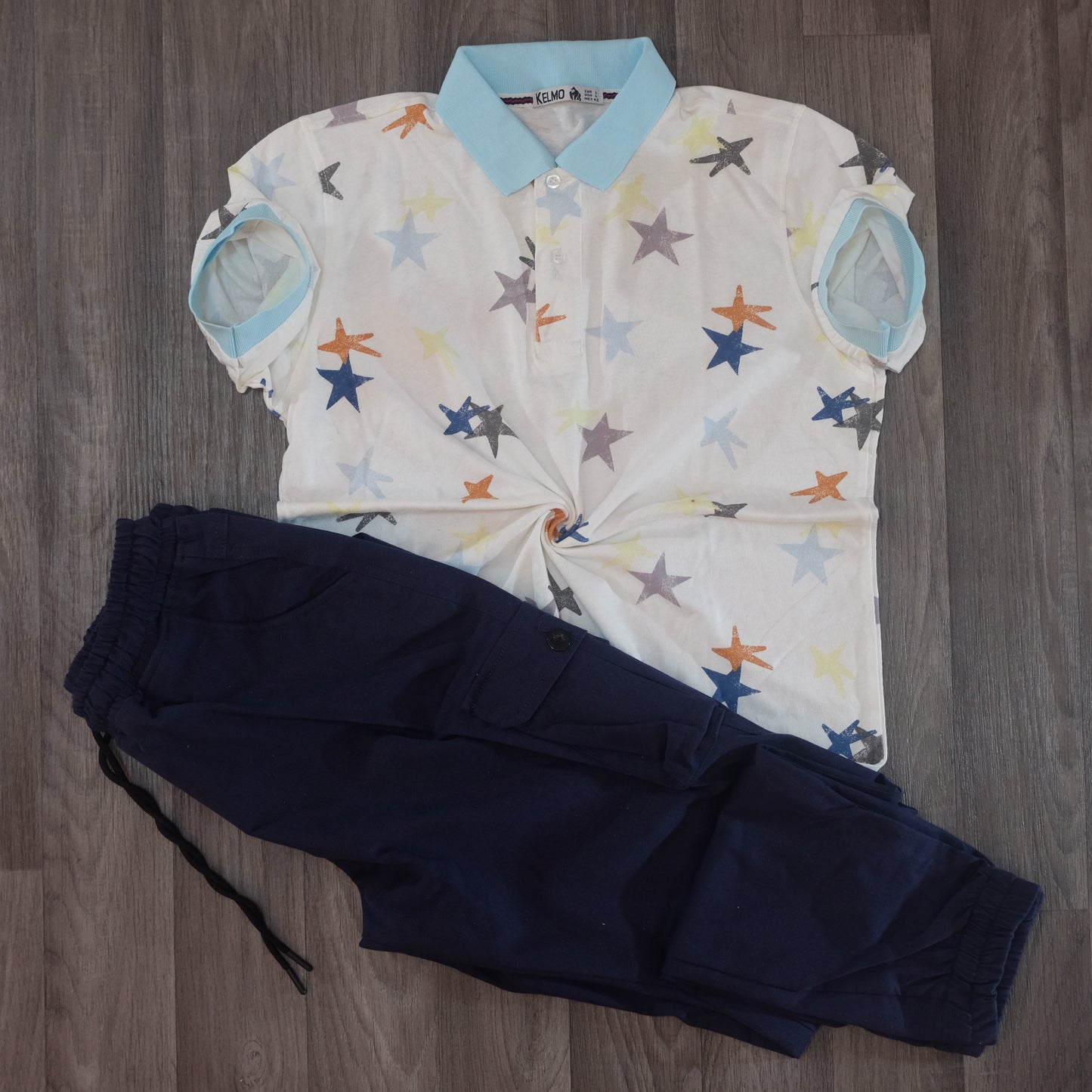 Ensemble Cargo Bleu Marine + Polo Etoile Bleu Ceil