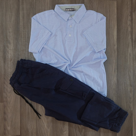 Ensemble Cargo Bleu Marine + Polo Bleu Ciel