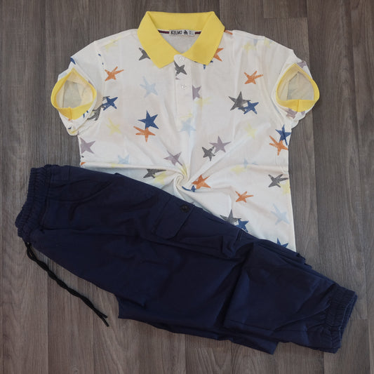 Ensemble Cargo Bleu Marine + Polo Etoile Jaune