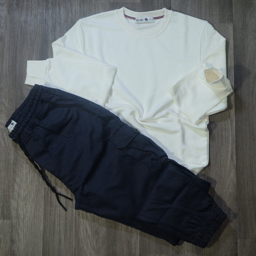 Ensemble Cargo Bleu Marine + Sweat Blanc