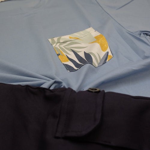 Ensemble Cargo Bleu Marine + T-Shirt Poche Bleu Ciel