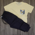 Ensemble Cargo Bleu Marine + T-Shirt Poche Jaune Poussin