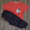Ensemble Cargo Bleu Marine + T-Shirt Poche Rouge