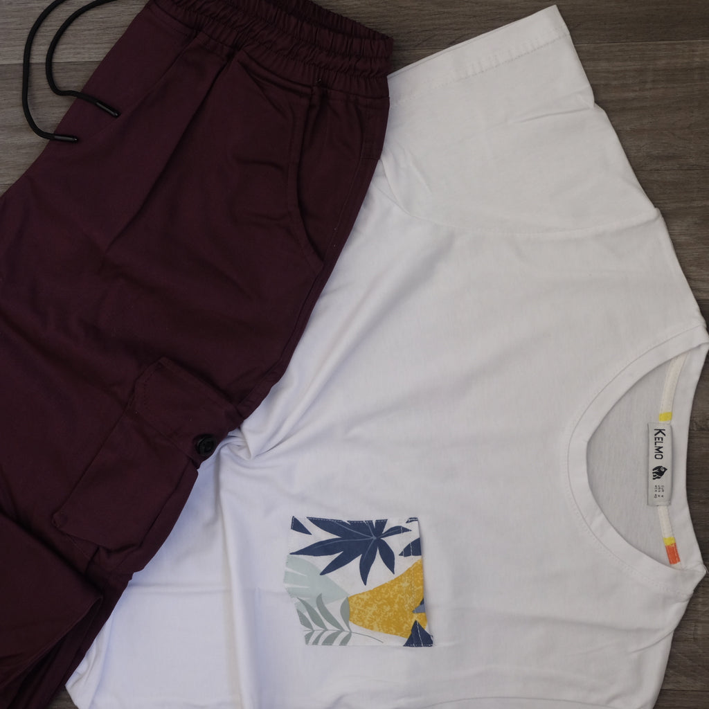 Ensemble Cargo Grenat + T-Shirt Poche Blanc