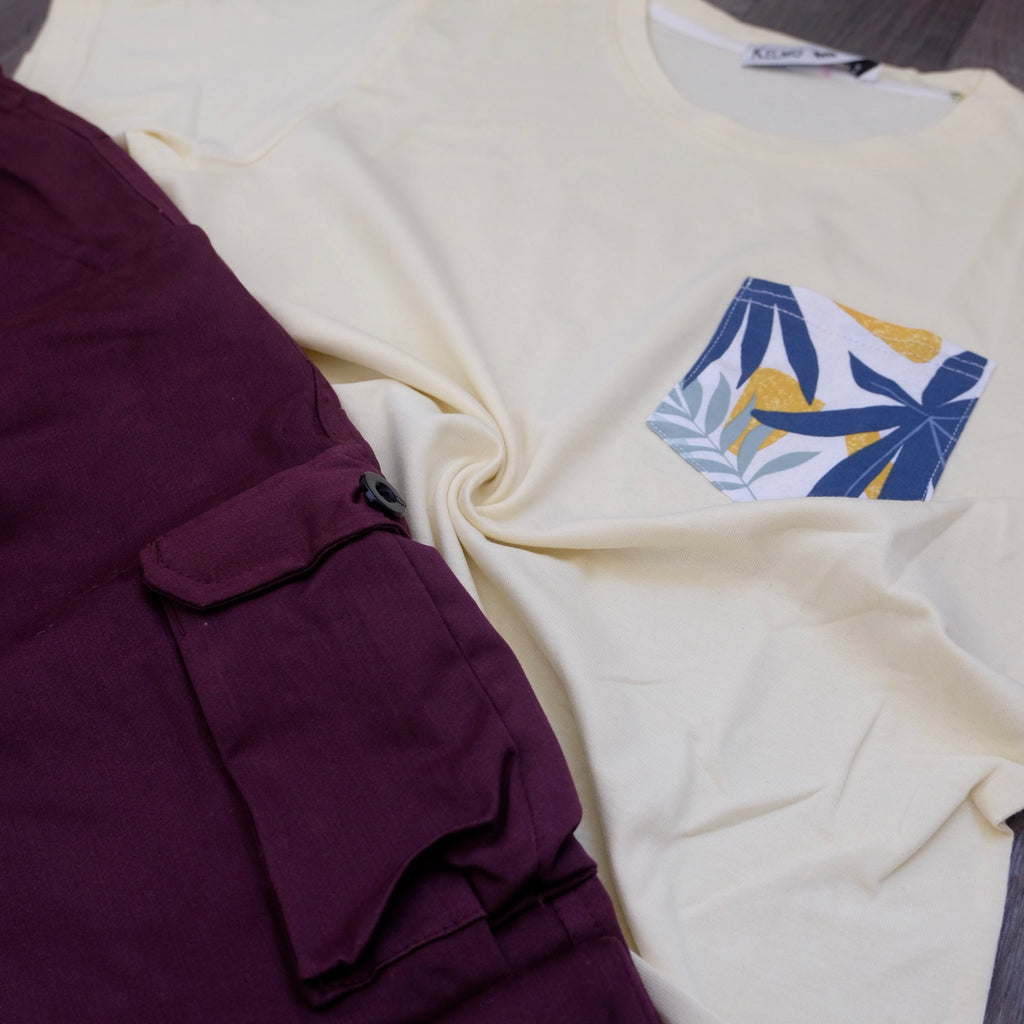 Ensemble Cargo Grenat + T-Shirt Poche Jaune Poussin